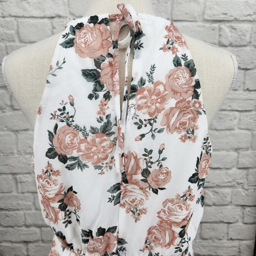 Altar'd State Floral Lined Flowy Tie Back Mini Dress Size Medium - Picture 3 of 12